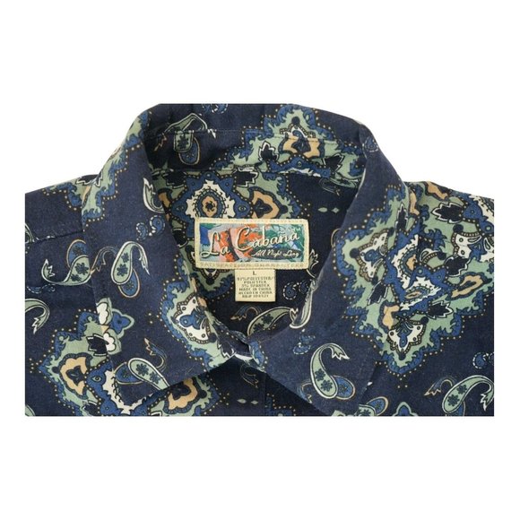 La Cabana Women's Shirt Button Down Polyester Paisley Print Navy Long Sleeve L - Picture 3 of 4